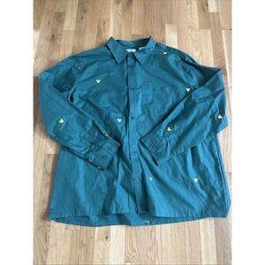 Disney Mickey Mouse Logo Embroidered Shirt 3XL Green Gold Button Up‎ Long Sleeve